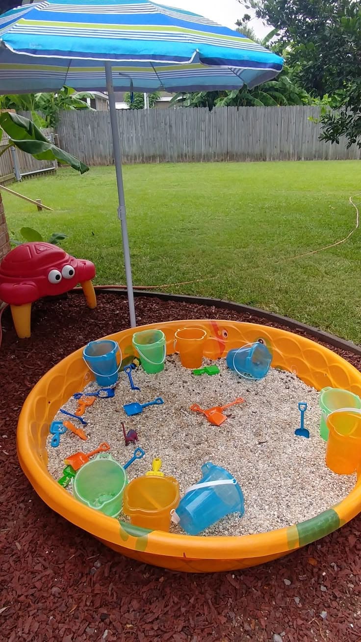 Cheerful Poolside Sandbox Play Haven