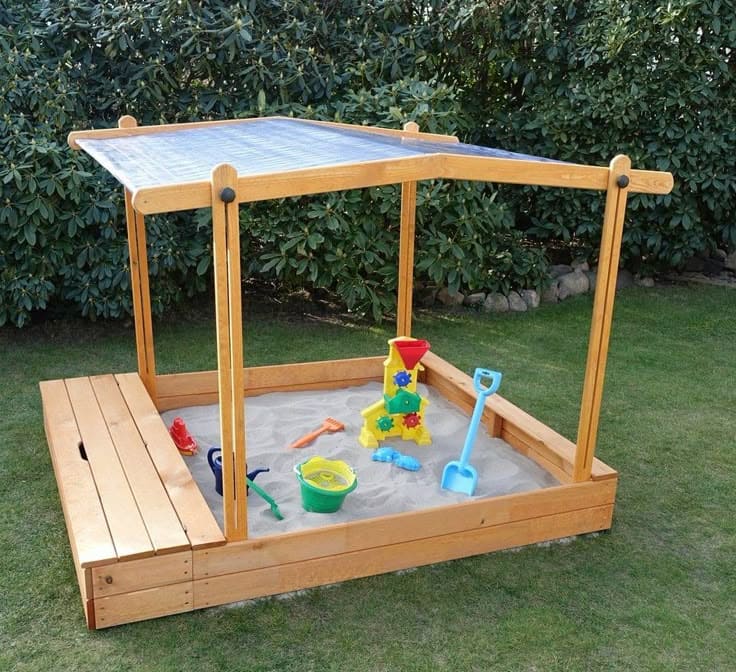 Dreamy Shaded Wooden Sandbox