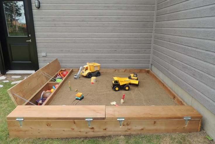 Spacious Wooden Sandbox with Hidden Storage